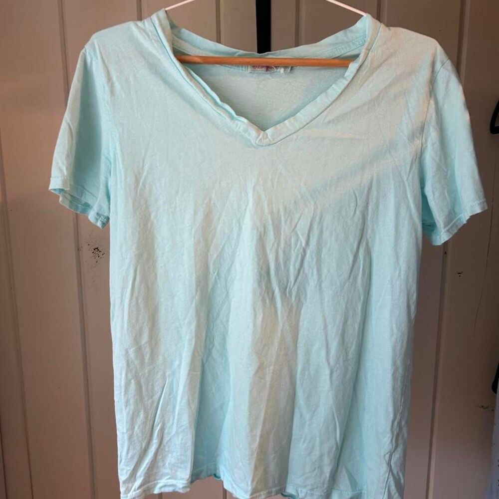 Fresh Produce cotton light aqua blue v-neck tee - size S